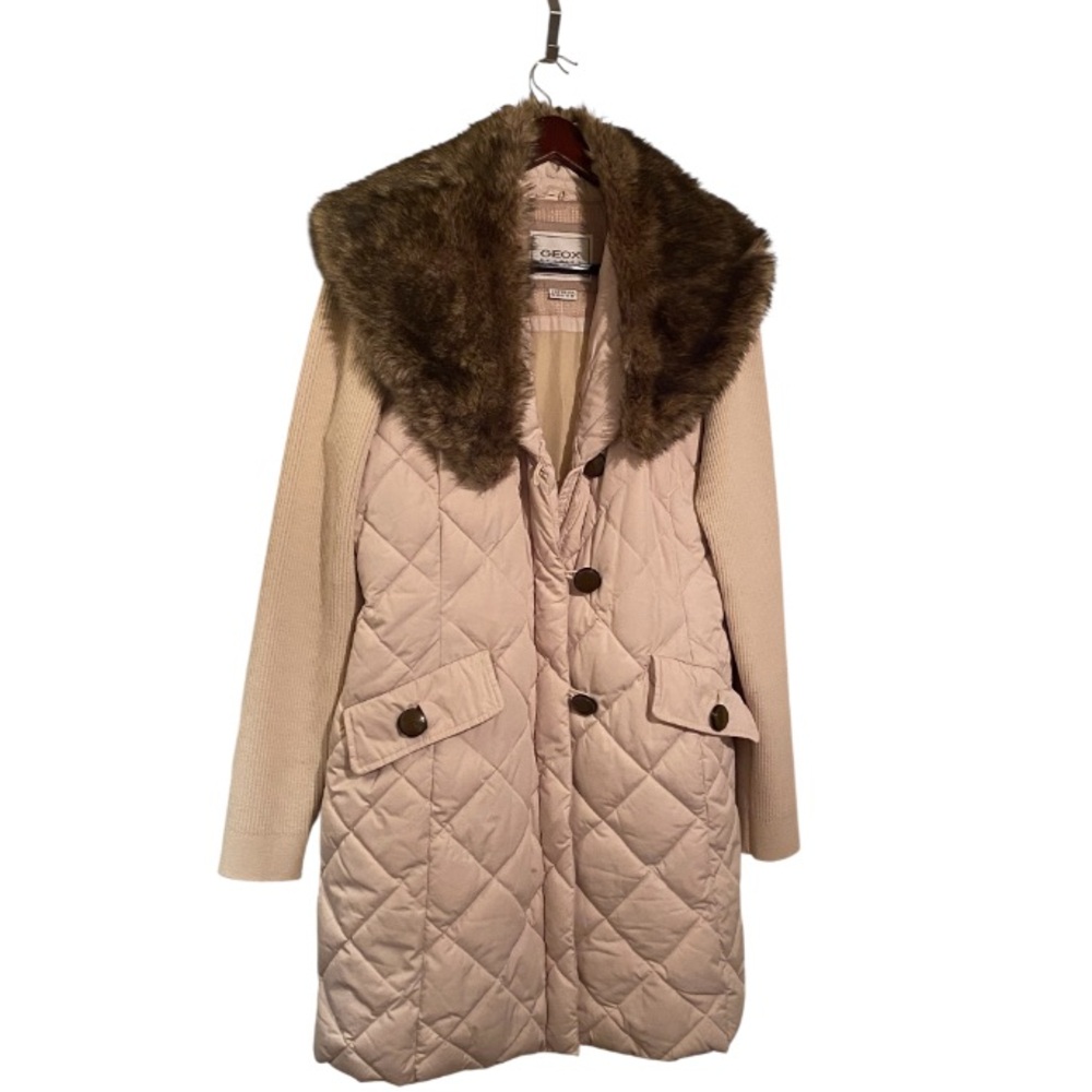 Geox Puffer Cream Jacket With Knit Sleeves - Picture 3 of 11